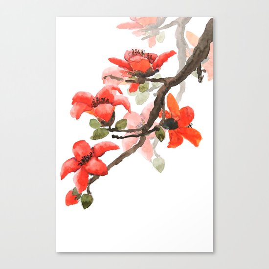 red orange kapok flowers watercolor Canvas Print