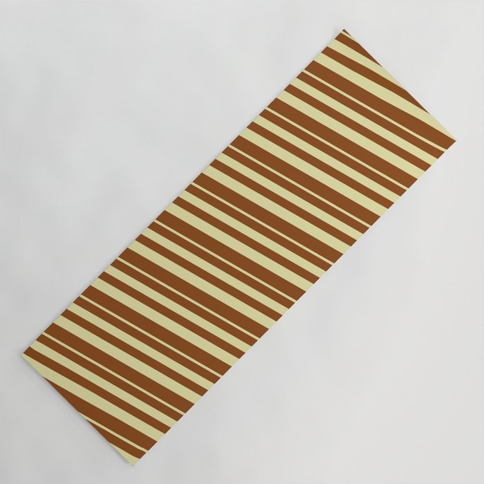 Pale Goldenrod & Brown Colored Striped/Lined Pattern Yoga Mat