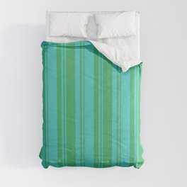 [ Thumbnail: Turquoise and Sea Green Colored Lined Pattern Comforter ]