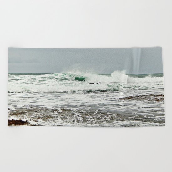 Sea Breaks on the Tidal Shelf Beach Towel