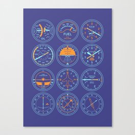 Aircraft Flight Instruments - Full Purple Canvas Print | Flight, Dials, 6Pack, Graphicdesign, Attitude, Instruments, Airplane, Altitude, Flightinstruments, Aviation 