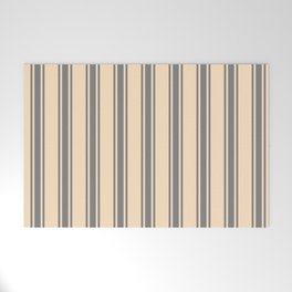 [ Thumbnail: Bisque and Gray Colored Lines Pattern Welcome Mat ]