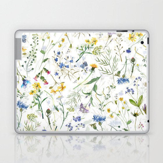 Scandinavian Midsummer Blue And Yellow Wildflowers Meadow  Laptop & iPad Skin