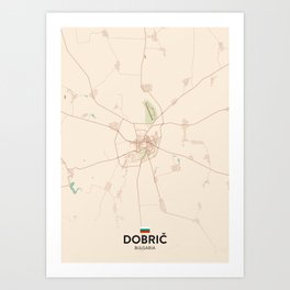 Dobric, Bulgaria - Vintage City Map Art Print