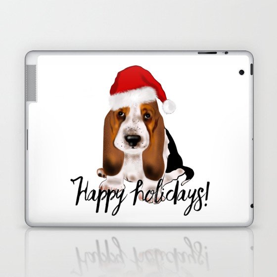 Cute Santa basset hound dog.Christmas puppy gift idea Laptop & iPad Skin