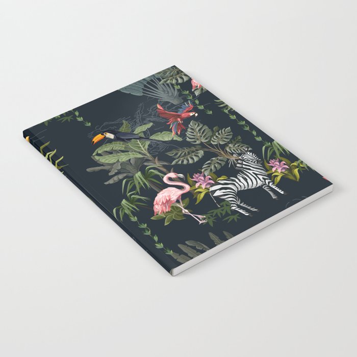 Seamless pattern with jungle animals, flowers and trees.  Notebook