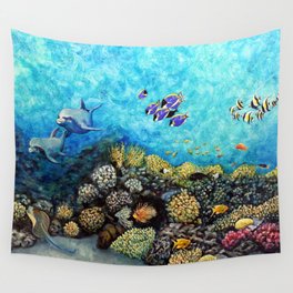 Take Me There - seascape with dolphins Wall Tapestry