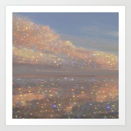 Magical sparkle sunset | shining sky | ocean | waves | sea | diamonds | collage | blue | nature |  Art Print