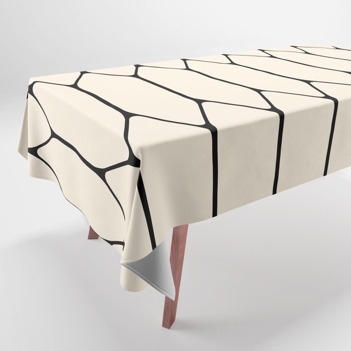 Long Honeycomb Geometric Minimalist Pattern in Almond Cream and Black Tablecloth
