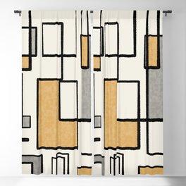 Piet Composition - Mid-Century Modern Minimalist Geometric Abstract in Muted Mustard Gold Gray Cream Blackout Curtain