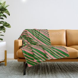[ Thumbnail: Dark Green & Light Coral Colored Lined/Striped Pattern Throw Blanket ]