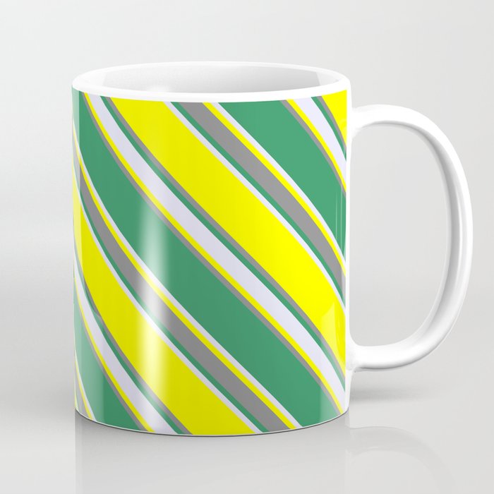 Yellow, Gray, Sea Green, and Lavender Colored Striped Pattern Coffee Mug