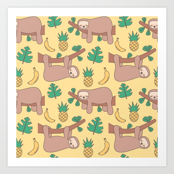 Cute Cartoon Sloth Seamless Pattern Background With Exotic Leaves Pineapples And Bananas Art Print By Alicevacca Society6 We hope you enjoy our growing collection of hd images to use as a background or home screen for. cute cartoon sloth seamless pattern background with exotic leaves pineapples and bananas art print by alicevacca
