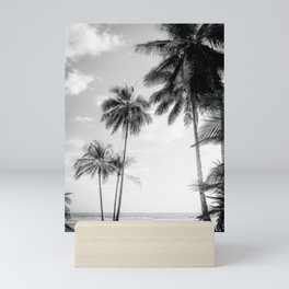 Palm Trees And Sunshine At The Beach in Black & White Mini Art Print