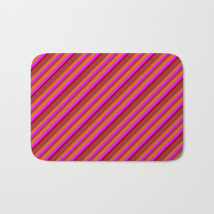 Brown, Chocolate, Fuchsia, and Dark Red Colored Pattern of Stripes Bath Mat