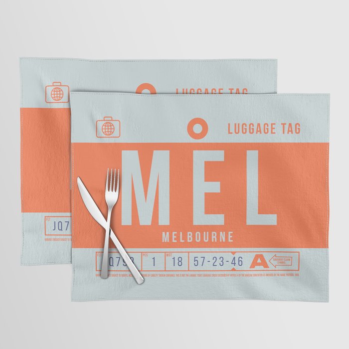 Luggage Tag B MEL Melbourne Australia Placemat by neotokyo Society6