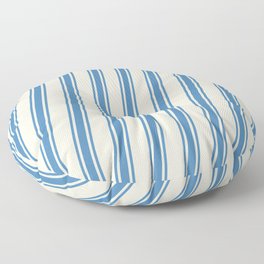 [ Thumbnail: Beige and Blue Colored Pattern of Stripes Floor Pillow ]