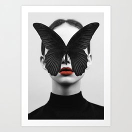 BLACK BUTTERFLY Kunstdrucke | Photo, Illustration, Modern, People, Collage, Black and White, Curated, Figurative, Digital, Abstract 