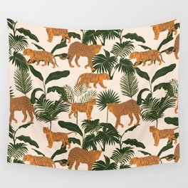 Vintage Illustration Inspired Tiger and Jungle Plants Wall Tapestry