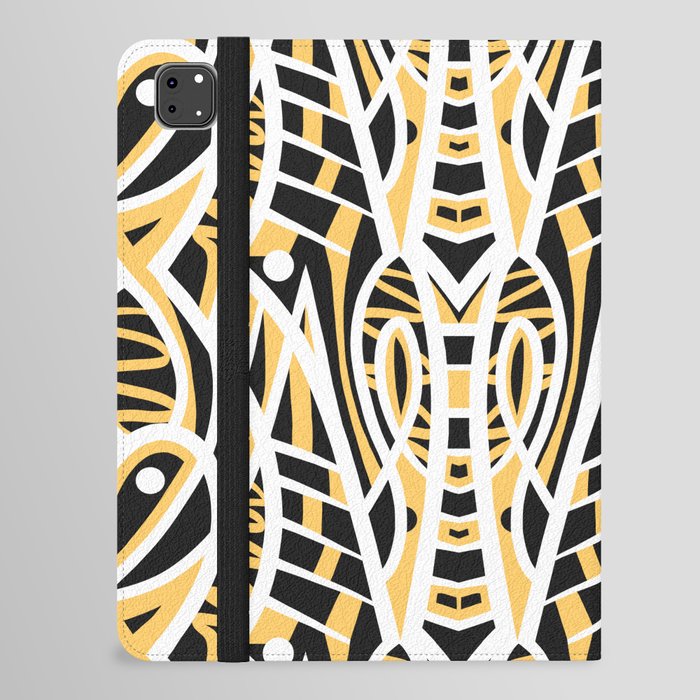 Charcoal White and Yellow Abstract Tribal Pattern iPad Folio Case
