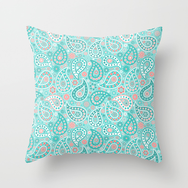 Turquoise And Coral Paisley Throw Pillow By Elsysart Society6