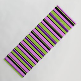 [ Thumbnail: Green, Indigo, Violet, and Black Colored Lines/Stripes Pattern Yoga Mat ]