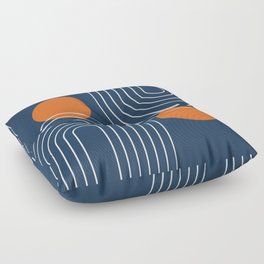 Mid Century Modern Geometric 83 in Navy Blue and Orange (Rainbow and Sun Abstraction) Floor Pillow