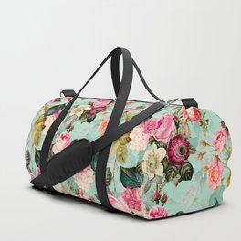 Vintage & Shabby Chic - Summer Teal Roses Flower Garden Duffle Bag