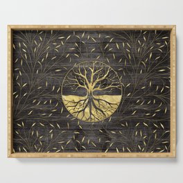 Golden Tree of life on wooden texture Serving Tray