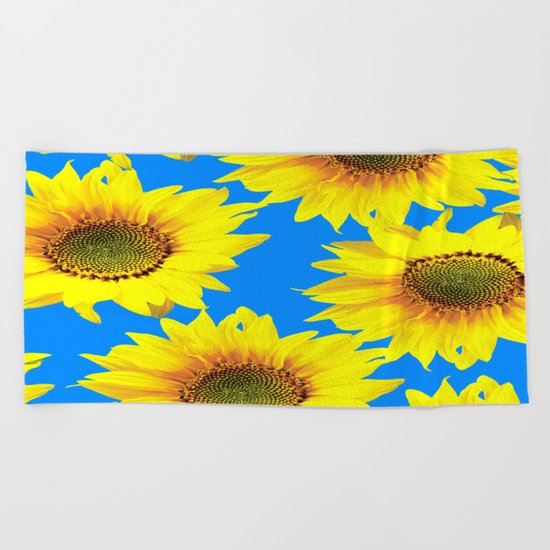 Sunny Sunflowers with blue sky - summer mood - #Society6 #buyart Beach Towel