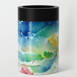 Water and Flowers Watercolor Art Can Cooler