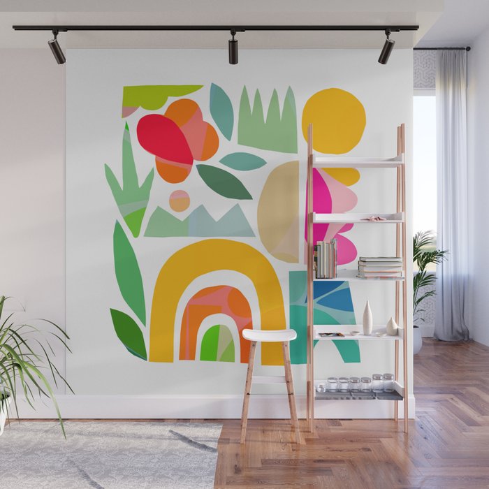 Playful Nature with Rainbow Collage Wall Mural