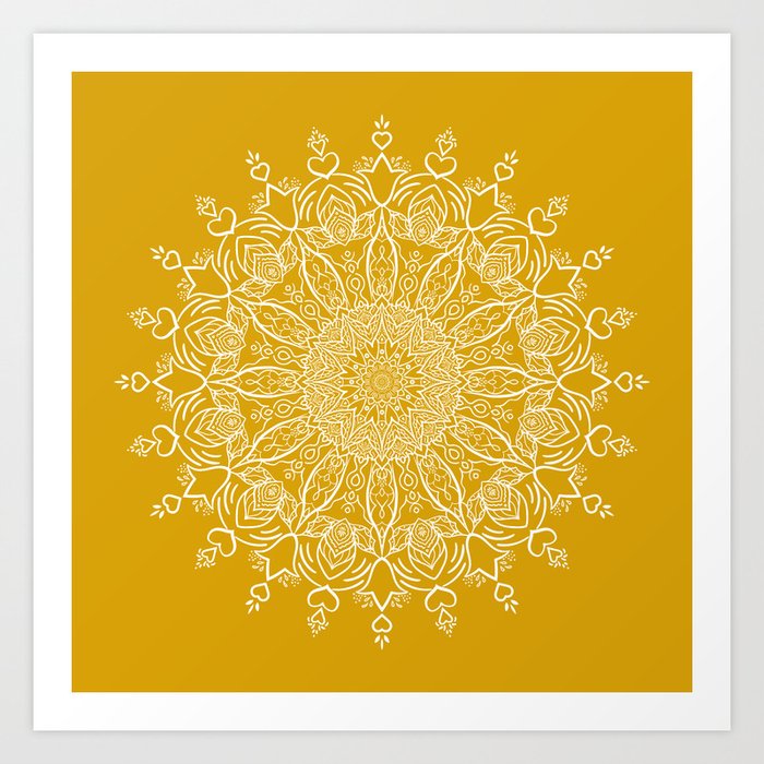 Tulip Mustard Yellow Boho Mandala Art Print by Julia Frank