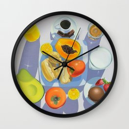 Brazilian Breakfast Wall Clock | Shadows, Papaya, Fruit, Coffee, Avocado, Painting, Vibrant, Stilllife, Fruits, Colorful 
