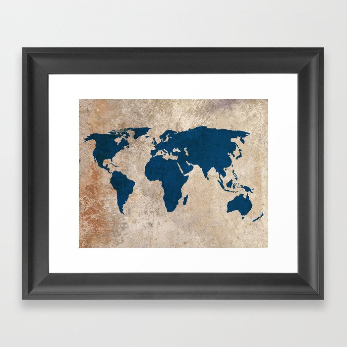 Rustic World Map Framed Art Print By Bysamantha