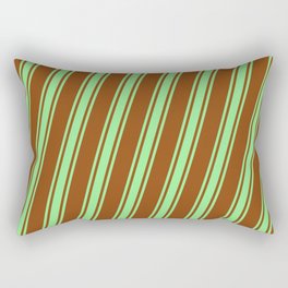 [ Thumbnail: Brown & Light Green Colored Striped/Lined Pattern Rectangular Pillow ]