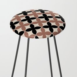Geometric Flower Pattern 928 Brown Black and Beige Counter Stool
