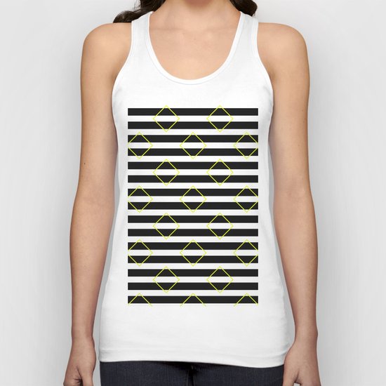 Black And White Stripes And Yellow Squares Pattern Unisex Tank Top