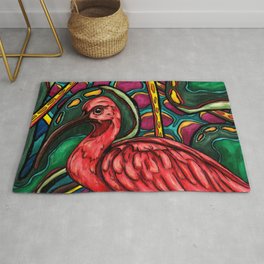 Scarlet ibis painting, red tropical bird in jungle Area & Throw Rug