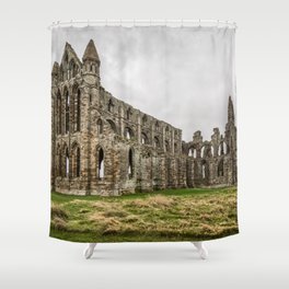 Great Britain Photography - Whitby Abbey Under The Gray Cloudy Sky Shower Curtain