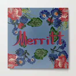 Merritt with flowers Metal Print | Digital, Flowers, Colored Pencil, Girlsnames, Drawing, Name, Acrylic, Ink Pen, Merritt, Names 