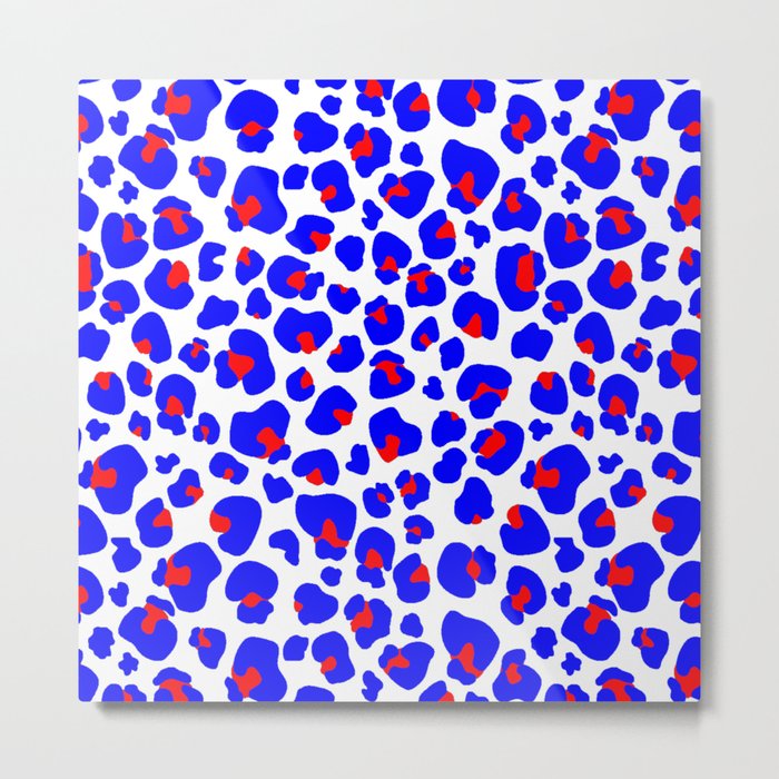 Leopard Red White and Blue  Metal Print