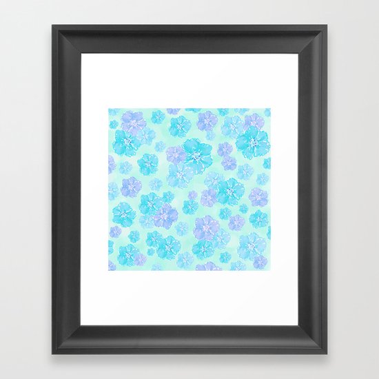 Blossoms Aqua Blue Mint Framed Art Print