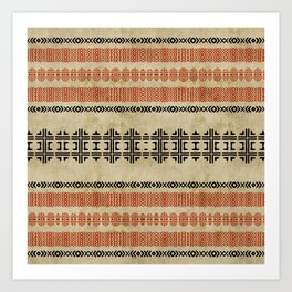 Orange Linen Mud Cloth Art Print | Contemporary, Graphicdesign, Abstract, Tribal, Pattern, Linen, Orange, Geometric, Brown, Fabric 