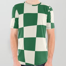 Wavy Checkered Green and White All Over Graphic Tee