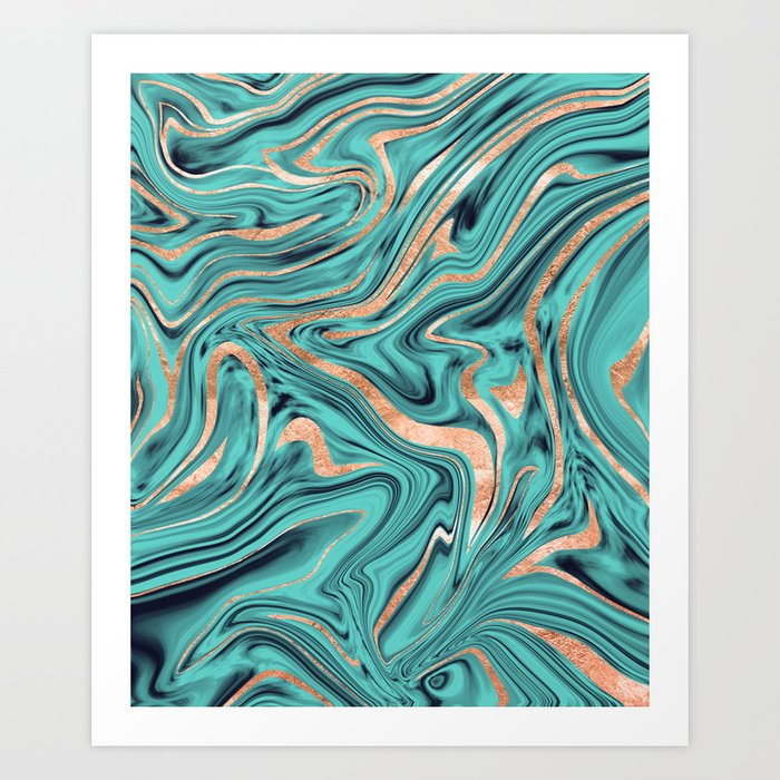 Soft Turquoise Rose Gold Marble 1 Decor Art Society6 Art Print