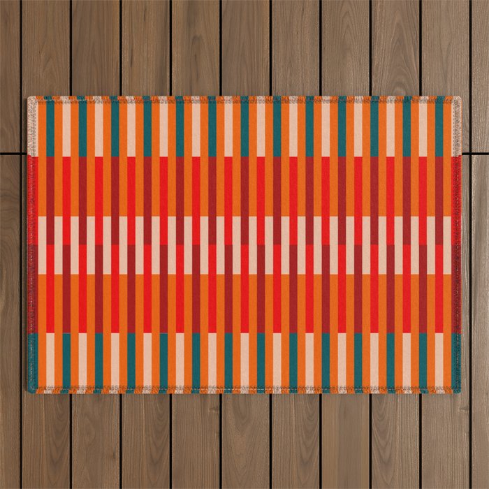 Colorful Stripes Orange Teal Red & Beige  Outdoor Rug