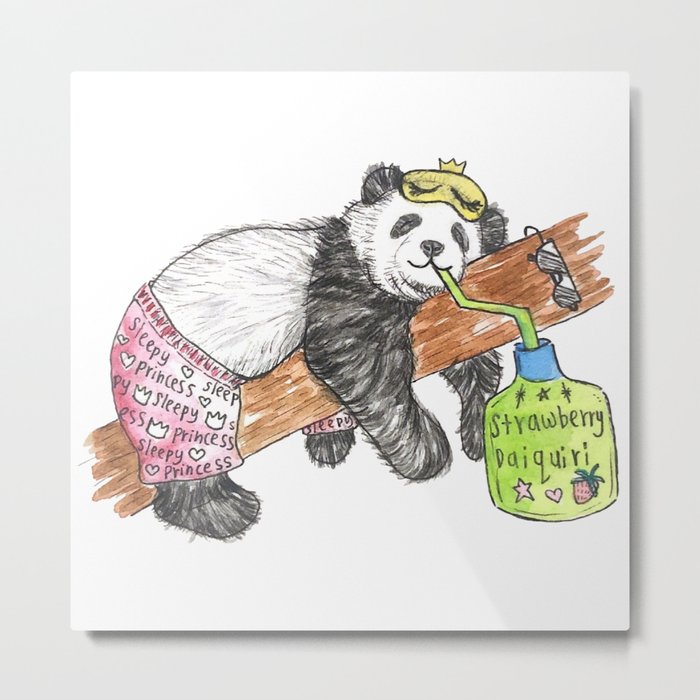 Panda Drinking a Mocktail Metal Print