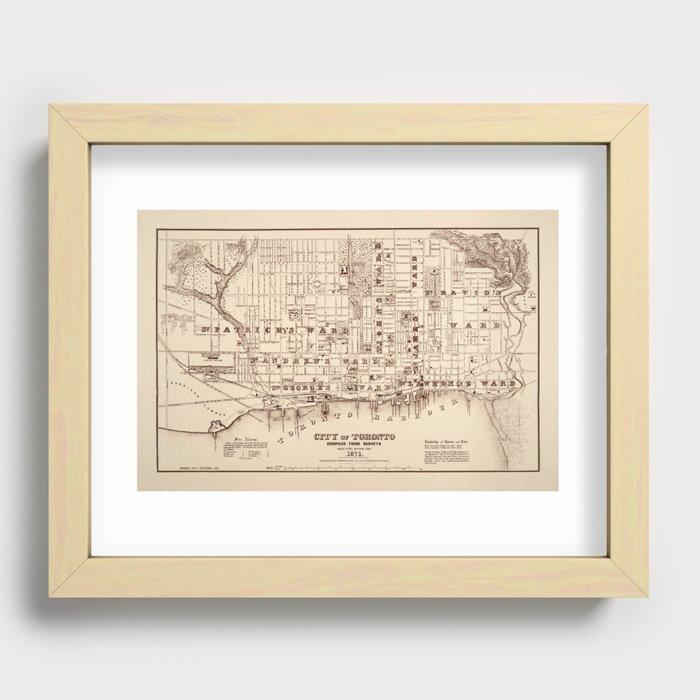 1871 Vintage Map of Toronto Recessed Framed Print