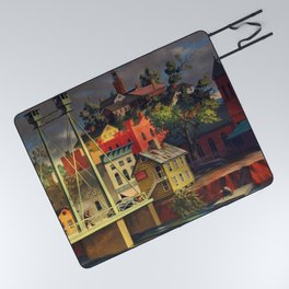 New England Town on the Two Rivers with Bridge landscape painting by Peter Blume Picnic Blanket